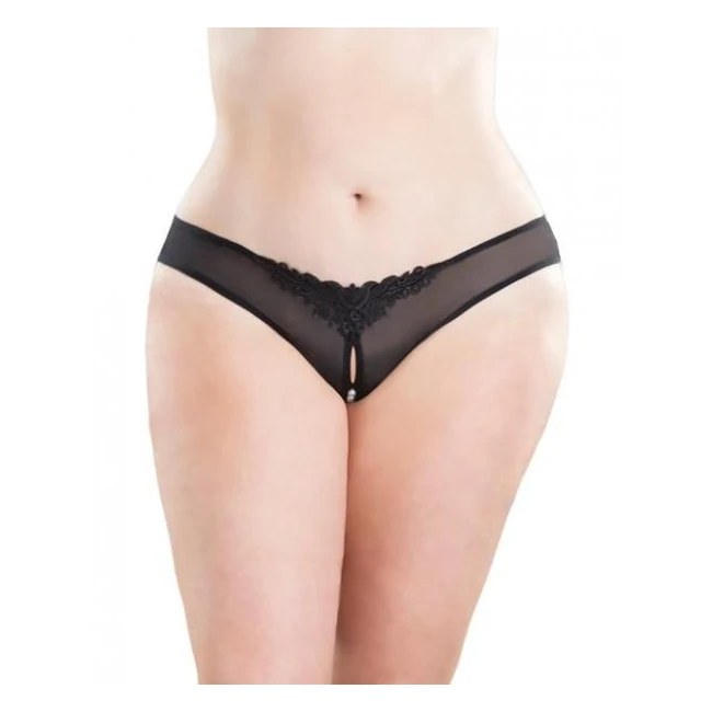 Crotchless Thong with Pearls Black 1x/2x - Fabric & Feel