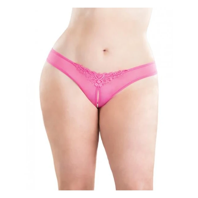Crotchless Thong with Pearls Hot Pink 1x/2x - Fabric & Feel
