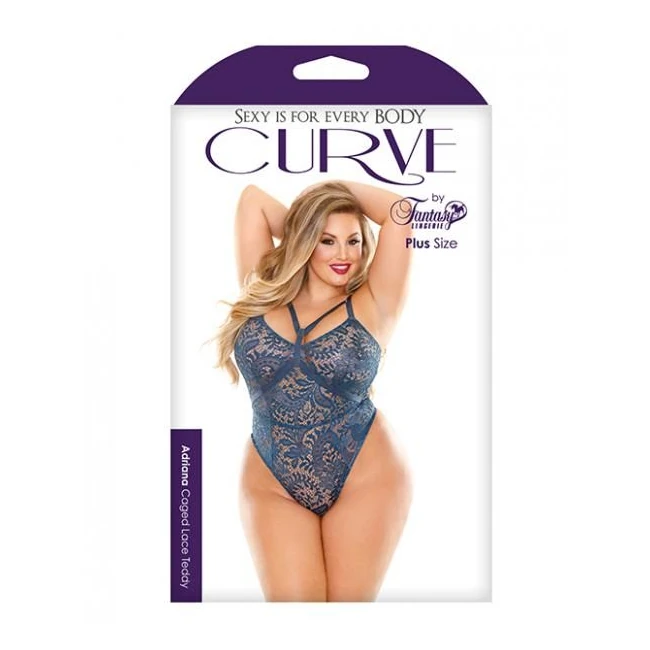 Curve Adriana Caged Lace Teddy Blue 3x/4x - Fabric & Feel