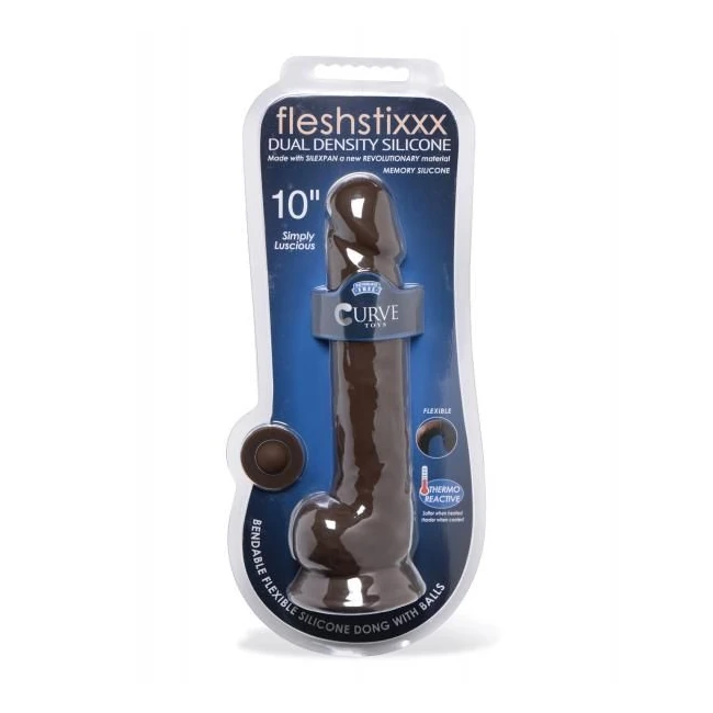 Curve Novelties Fleshstixxx 10" Dildo W/balls - Chocolate - Shape & Texture