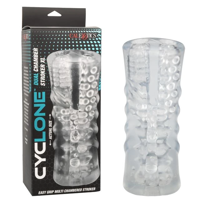 Cyclone Dual Chamber Stroker - Two Ribbed Chambers in One Clear Stroker