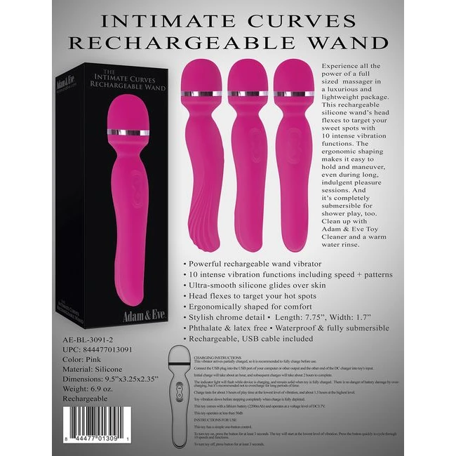 Adam & Eve Intimate Curves Rechargeable Wand - Power & Performance