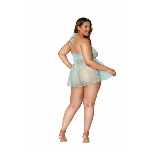 Stretch Lace Babydoll Set Ruffle Trim - Fabric & Feel