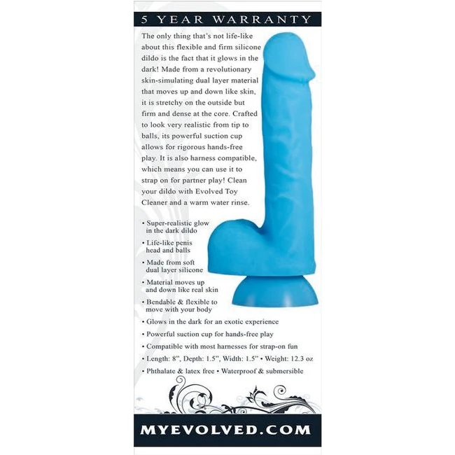 Touch & Glow Blue Dildo - Glow & Waterproof Features