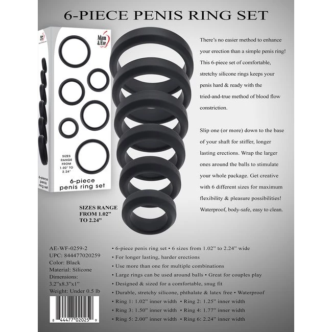 Adam & Eve 6pc C-ring Set - Sizes Included
