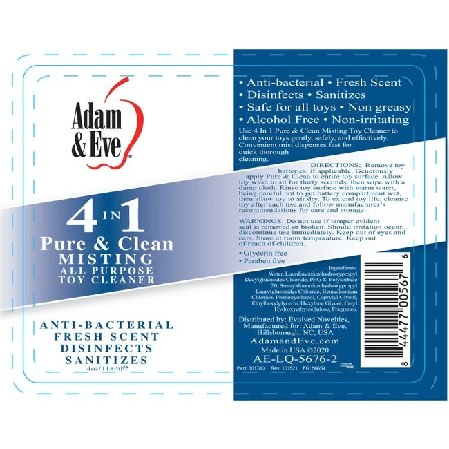 Adam & Eve Pure & Clean Misting Toy Cleaner 4 Oz - Product Overview