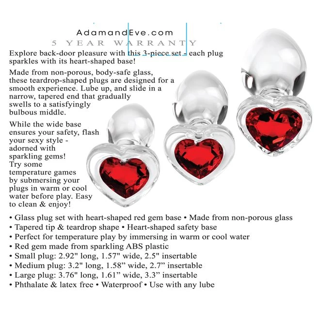 Adam & Eve Red Heart Gem Gl Plug Set - Shape & Comfort
