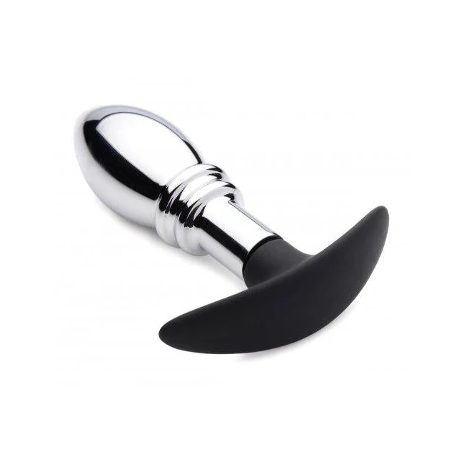 Dark Stopper Metal and Silicone Anal Plug Silver - Graduated Sizing & Versatility