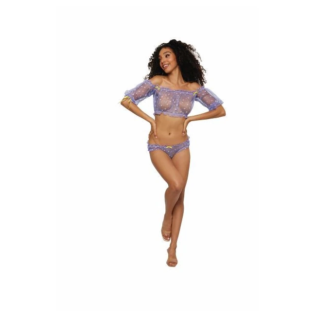 Flocked Daisy Off-shoulder Bralette & Panty Set Wisteria O/s - Fit & Sizing