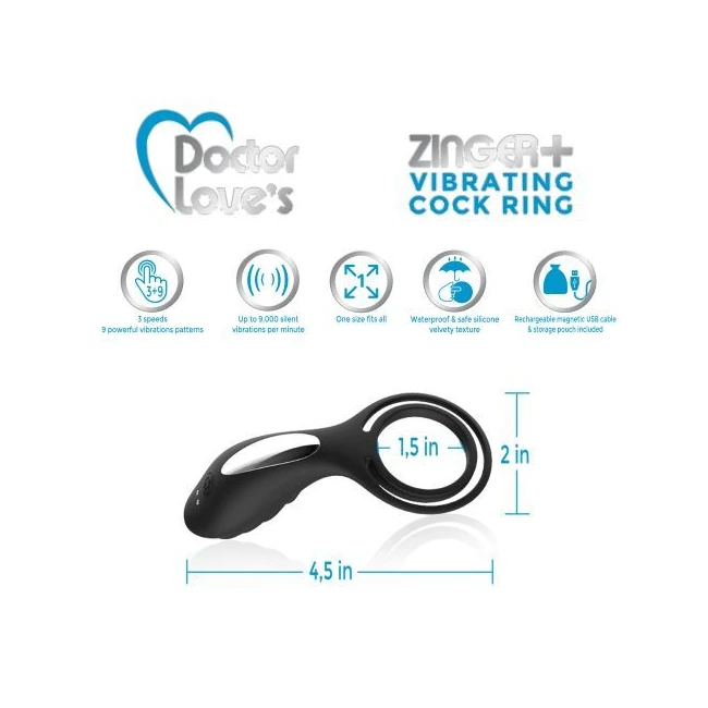Doctor Love Zinger+ Vibrating Rechargeable Cock Ring - Vibration Modes