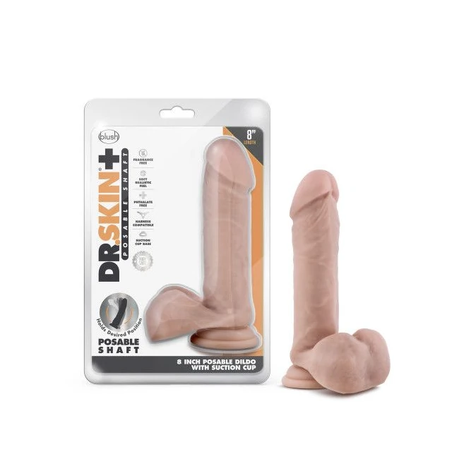 DR SKIN PLUS 8IN POSABLE DILDO W/ BALLS - Shape & Texture