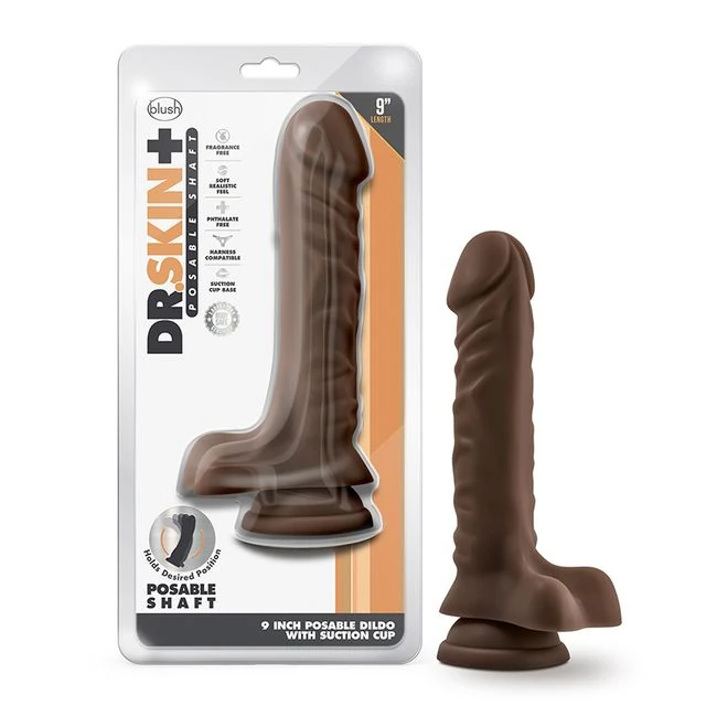 DR SKIN PLUS 9IN POSABLE DILDO W/ BALLS - Material & Feel