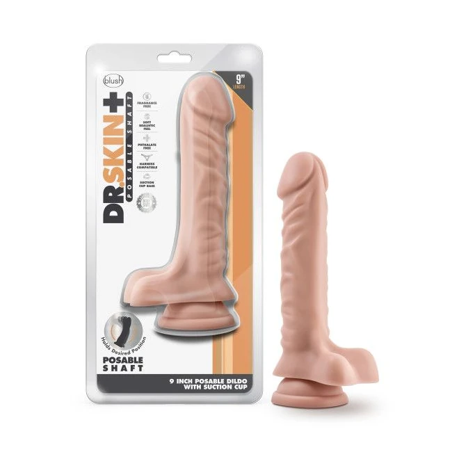 DR SKIN PLUS 9IN POSABLE DILDO W/ BALLS - Shape & Texture