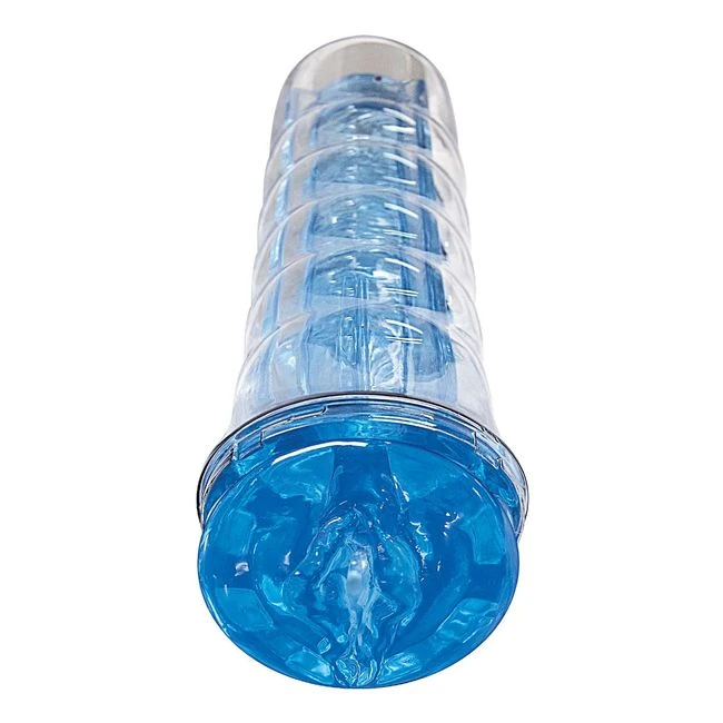 Dream-Lite Crystal Vagina Masturbator Blue - 8.5 Inches of Clear Channel Lined With Rings and Nubs