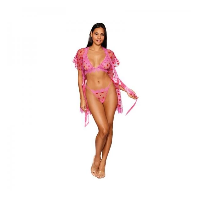 Dreamgirl Flocked Heart Mesh and Eyelash Lace Robe, Bralette, and G-string Set Peony - What Is the Dreamgirl Flocked Heart Mesh and Eyelash Lace Robe, Bralette, and G-string Set Peony?