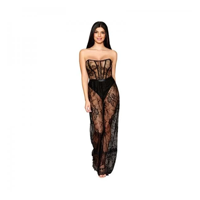 Dreamgirl Floral Lace Lingerie Romper and High-waisted Thong Set Black - Fabric & Feel