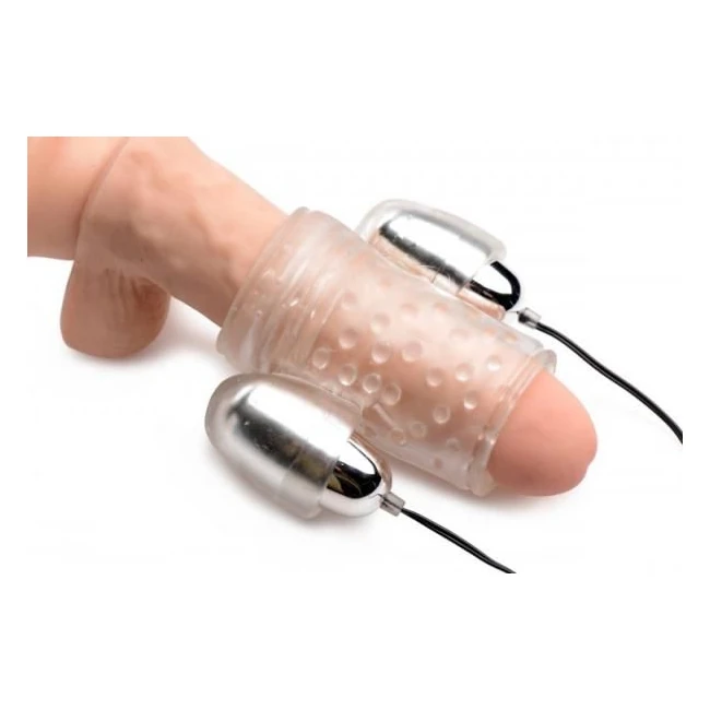Dual Vibrating Penis Sheath Clear Stroker - Internal Texture for Enhanced Stimulation