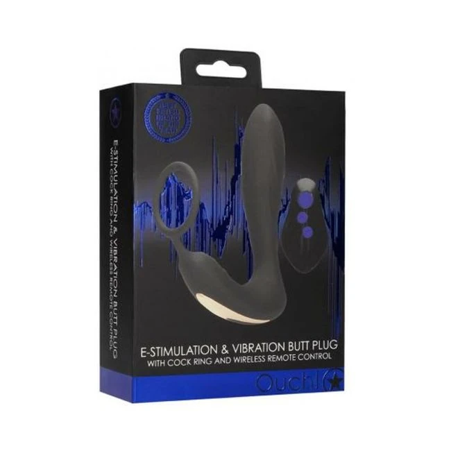 E-stim & Vibrating Butt Plug and Cock Ring and Wireless Remote  Black - Shape & Comfort