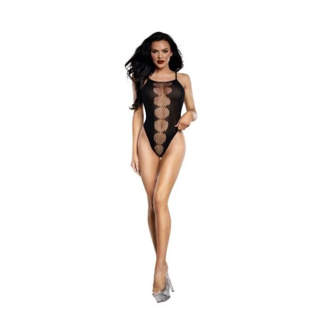 Easy Teddy W/ Fishnet Peek a Boo Blk - A Cut That Follows Your Shape