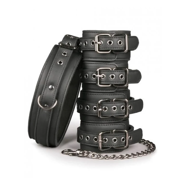 Easy Toys Fetish Set Collar, Ankle & Wrist Cuffs Black - Hardware & Fasteners