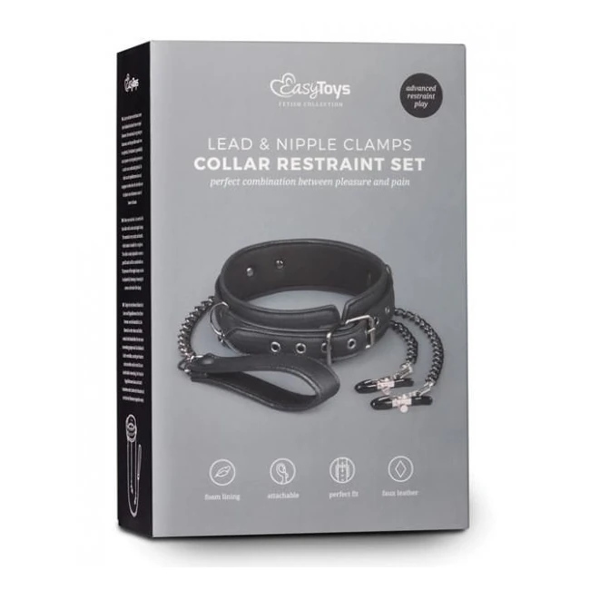 Easy Toys Lead & Nipple Clamps, Collar Restraint Set Black - Hardware & Fasteners