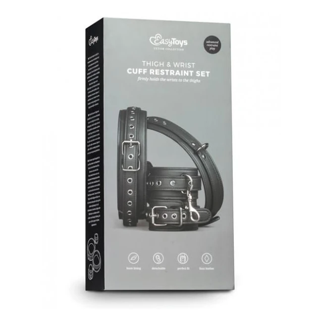 Easy Toys Thigh & Wrist Cuff Restraint Set Black - Hardware & Fasteners