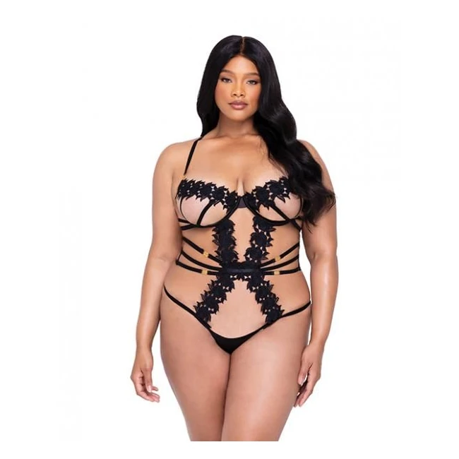 Ebony Rose Floral Guipure Lace Trim Teddy - Fit & Sizing