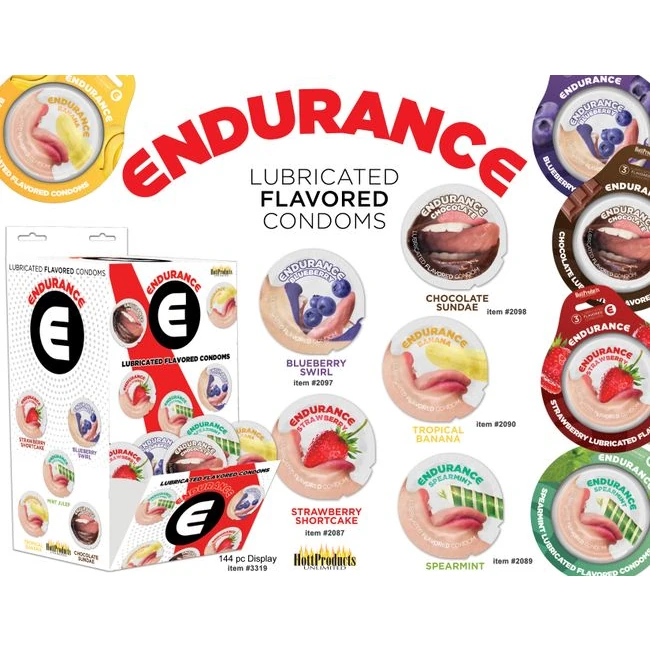 Endurance Flavored Condoms Asst Flavors 144 Pcs Wall Mount - Overview