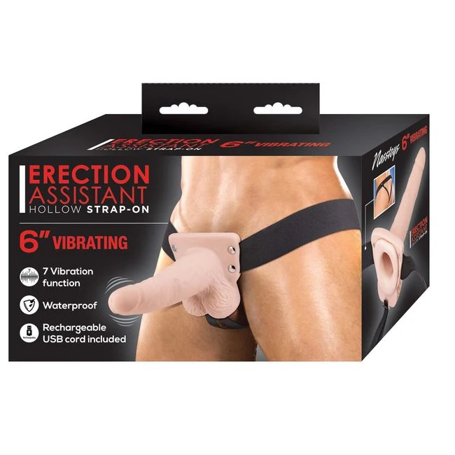 ERECTION ASSISTANT HOLLOW STRAP-ON 6 VIBRATING - Shape & Texture