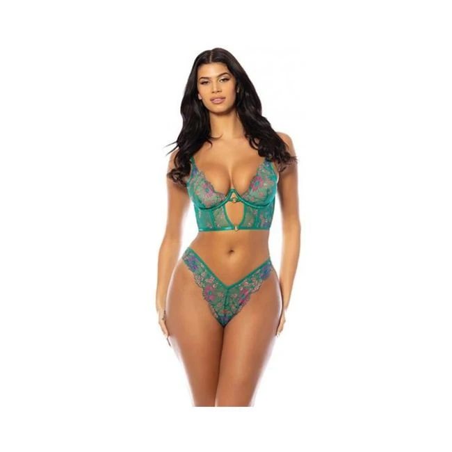 Evelyn Unlined Underwire Embroidered Bustier W/ Panty - Green - Fabric & Feel