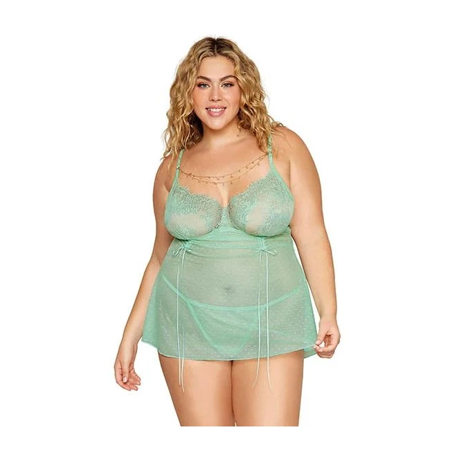 Eyelash Lace Babydoll Set Seafoam Osq - Fabric & Feel