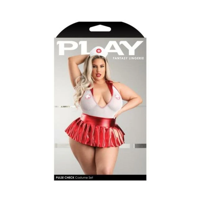 Fantasy Lingerie Play Pulse Check Collared Teddy With Open Back, Pleated Skirt, Medic Hat & 1 Pair O - Build & Quality