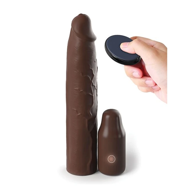 Fantasy X-tensions Elite 9in Sleeve W/ Vibrating Plug Brown - Fantasy X-Tensions Elite 9in Sleeve W/ Vibrating Plug Brown