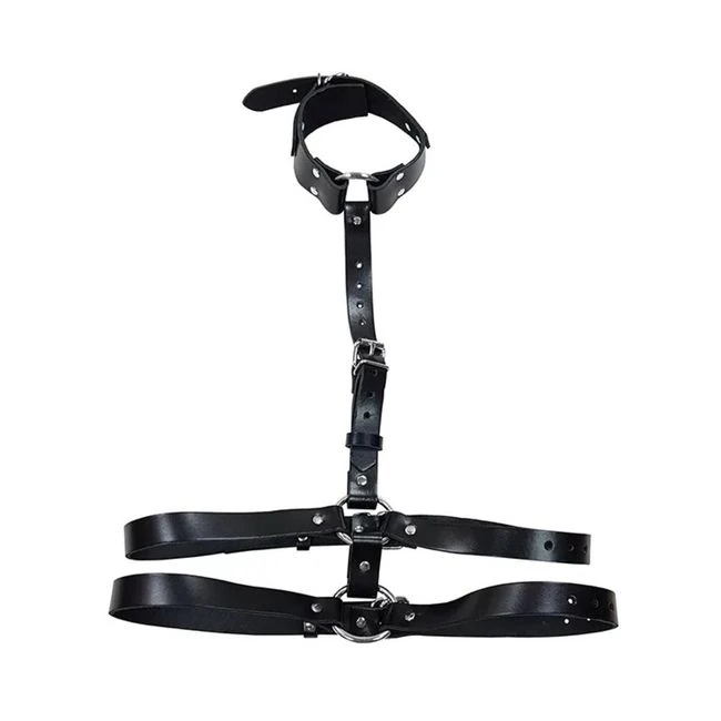 Female Chest Harness with Choker - Black - Hardware & Fasteners