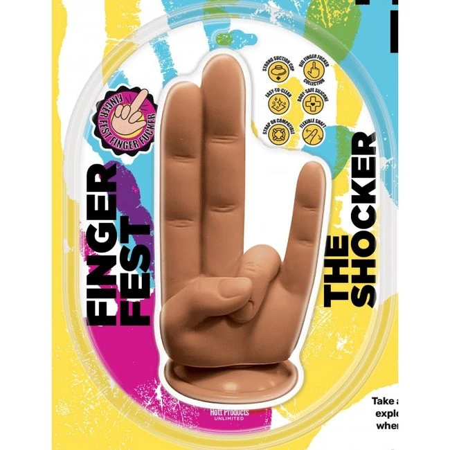 Finger Fest Dildo the Shocker Tan - Length, Reach, and Weight