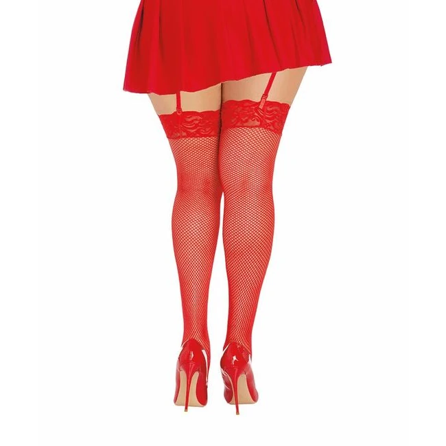 Fishnet Thigh Highs W/ Lace Top Red Q/s - Specifications