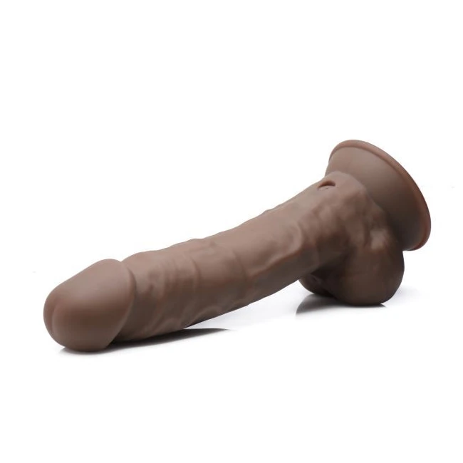 Fleshstixxx 8in Vibrating Dildo W/ Balls Dark - Experience the Realism and Flexibility of Fleshstixxx