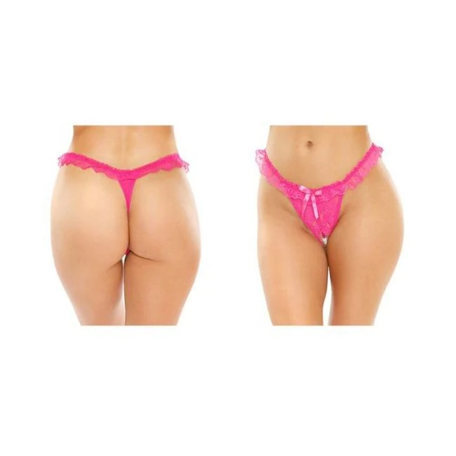 Flora Ruffled Lace Crotchless Pearl Thong - Specifications