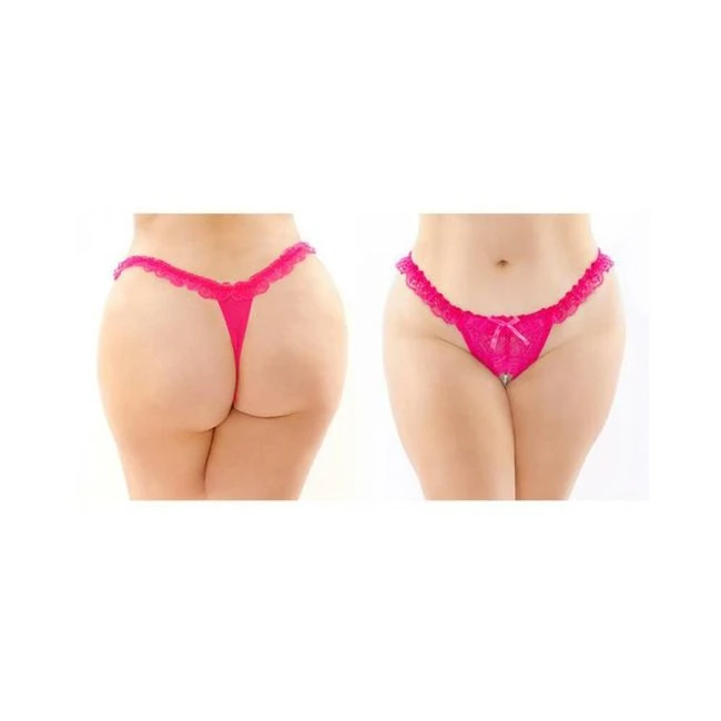 Flora Ruffled Lace Crotchless Pearl Thong - Fabric & Feel