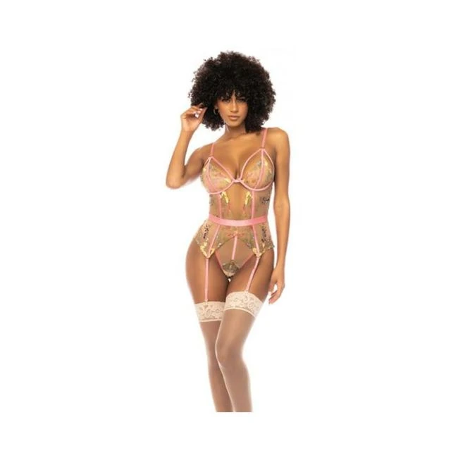 Floral Embroidered Teddy W/underwire Cup & Garters - Fabric & Feel