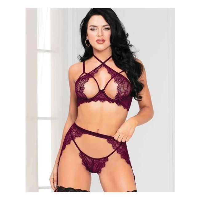 Floral Lace Bra, High Waist Garterbelt & G-string - Design Details