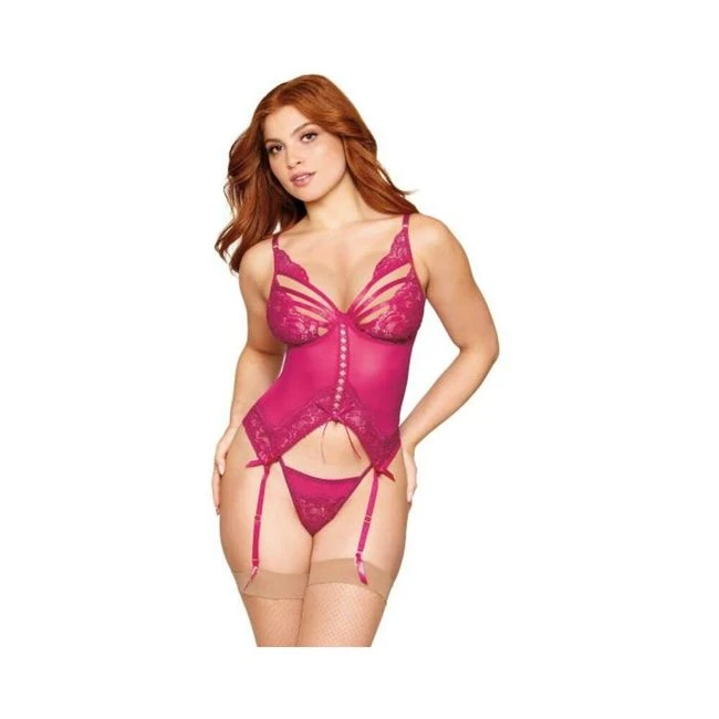 Floral Lace Bustier & G-string Set Beet - Fabric & Feel