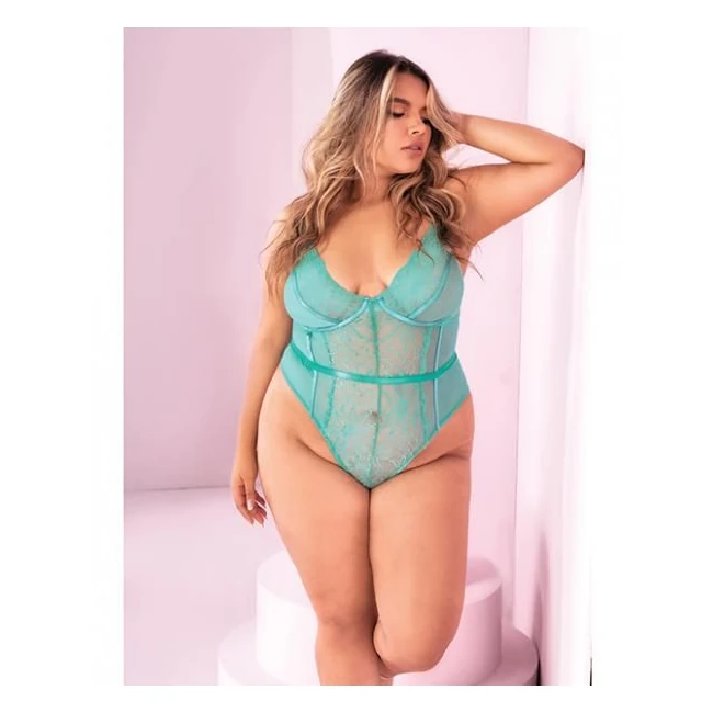 Floral Lace Peek a Boo Open Back Teddy Aqua 1x/2x - Fabric & Feel