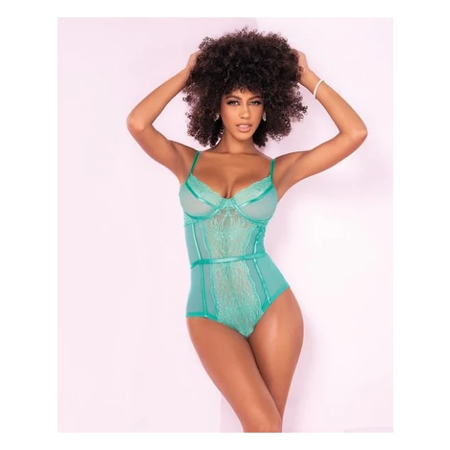Floral Lace Peek a Boo Open Back Teddy Aqua - Fabric & Feel