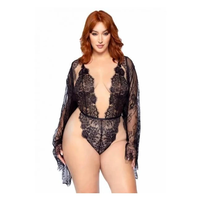 Floral Teddy Thong Robe 3pc 1x/2x - Fabric & Feel