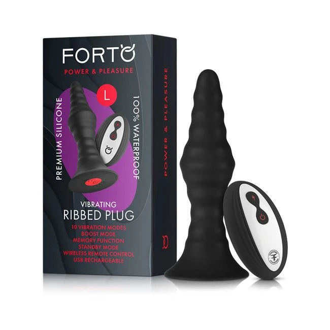 Forto Vibrating Ribbed Plug W/remote  Large Blk - Shape & Comfort