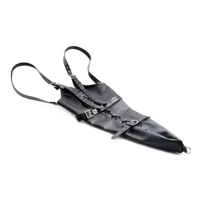 Full Sleeve Armbinder Black Leather Restraint - Unique Channel Design for Enhanced Stimulation