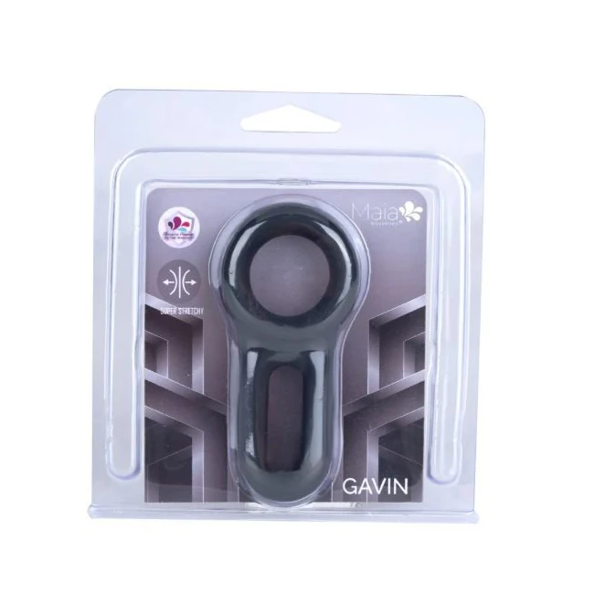 Gavin Black Liquid Silicone C-Ring - Double ring design for the scrotum and penis