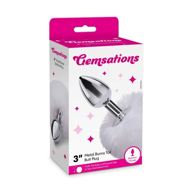 Gemsations 2.95" Metal Bunny Tail Butt Plug Rainbow - Shape & Comfort