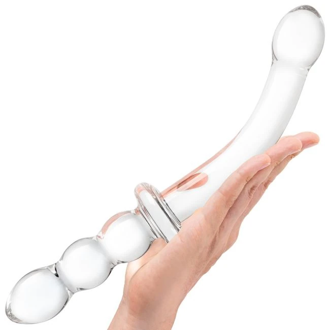 Glas 12in Girthy Ribbed G-spot Glass Dildo W/ Handle Grip - How It Feels